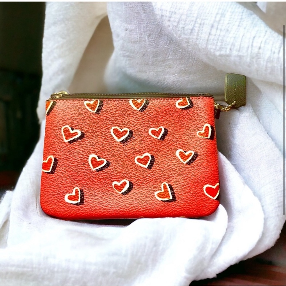 Coach Pink Heart Women card holder cash coin purse Bag - Picture 4 of 5